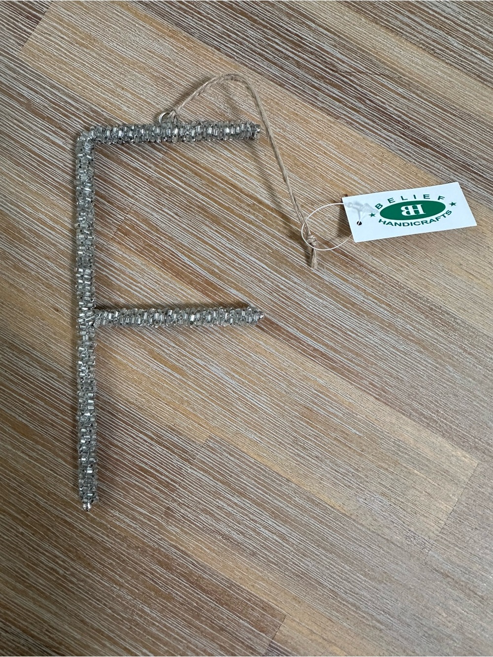 Silver Beaded Monogram Initial "F" Ornament